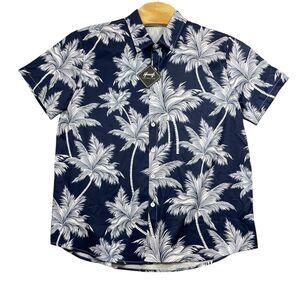 Hooyi XL Men's Tropical NEW w/Tags Hawaiian Shirt Blue‎ White Polyester